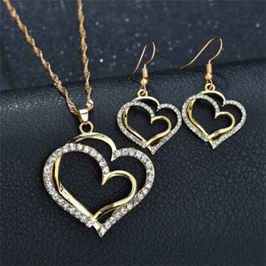Heart Necklace Earrings Bracelet Jewelry Set