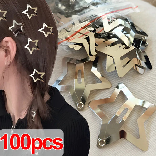 2/100pcs Silver Star Hair Clips for Girls