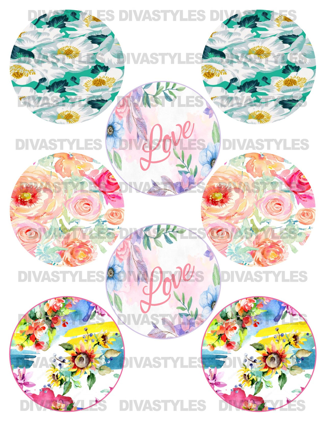 FLOWER 3 inch PRINTABLE SHEET DOWNLOAD ONLY