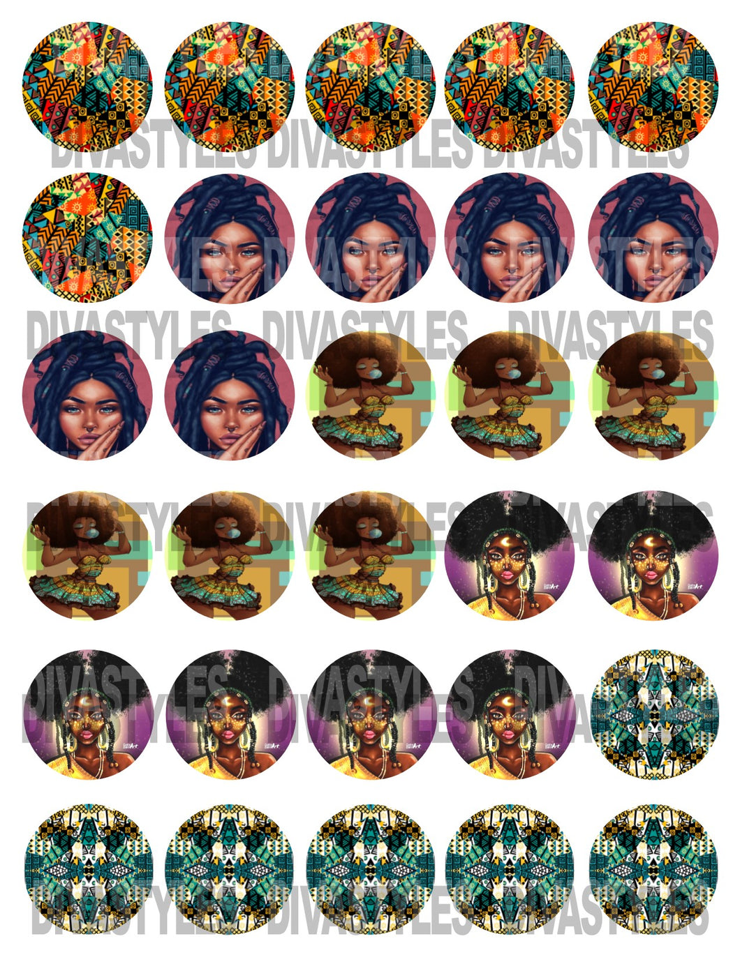 Afrocentric 1.5 inch PRINTABLE SHEET DOWNLOAD ONLY