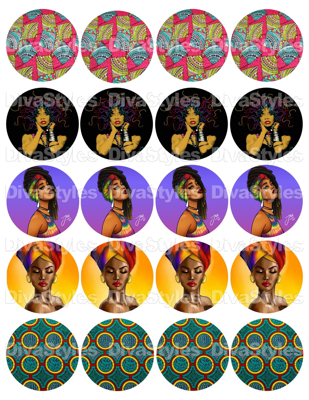 Afrocentric 2 inch PRINTABLE SHEET DOWNLOAD ONLY