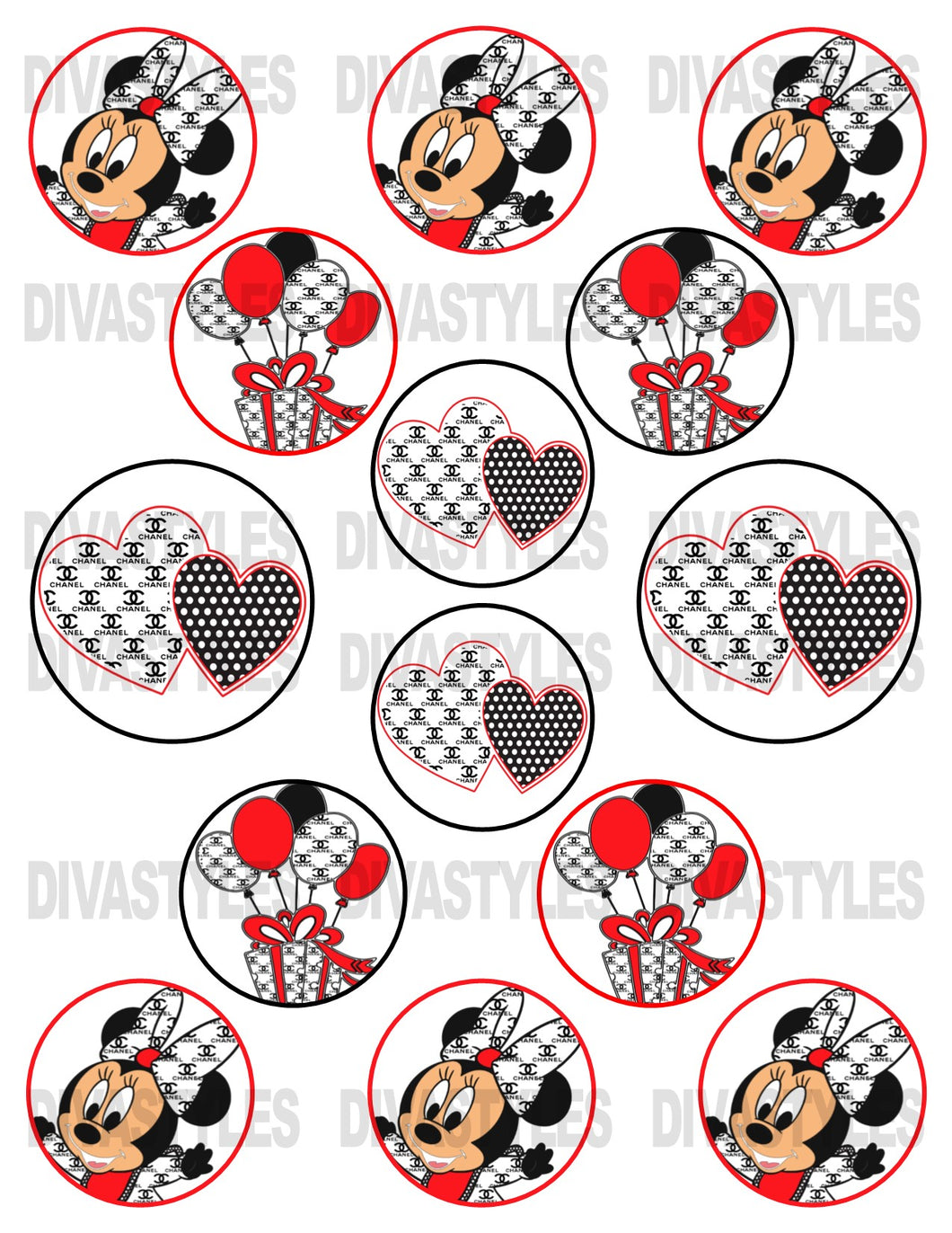 2 inch Fashion Minnie PRINTABLE DOWNLOAD ONLY