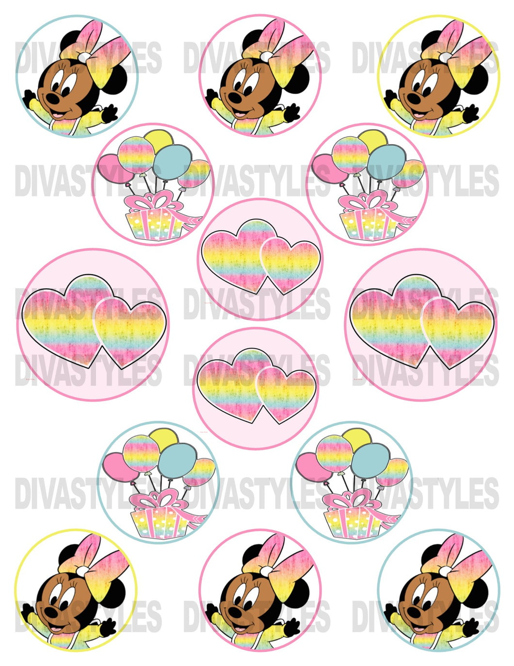 2 inch pastel Minnie PRINTABLE DOWNLOAD ONLY