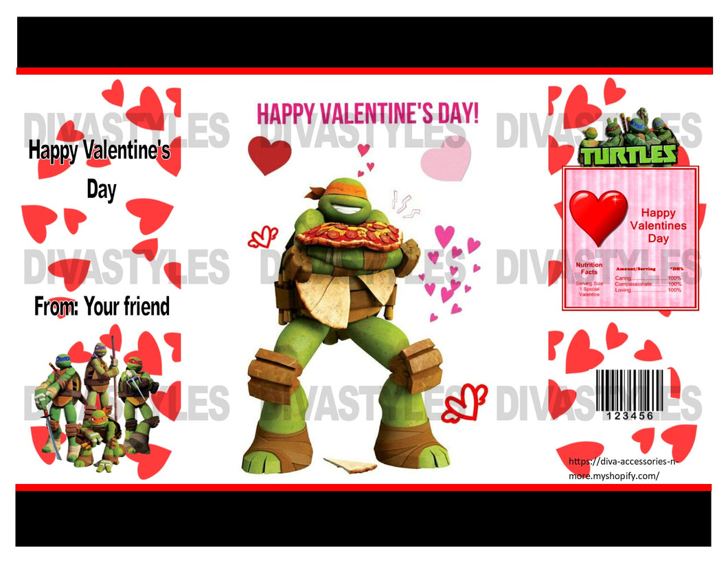 Valentine's Day Ninja Turtles themed printable chip bag, DOWNLOAD ONLY - Diva Accessories N More